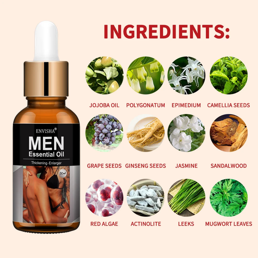 ENVISHA Men's Quick 8cm to 20cm Body Massage Essential Oil For Men Potency Increase Growth Lubricant Prolonged Sex Life Orgasm