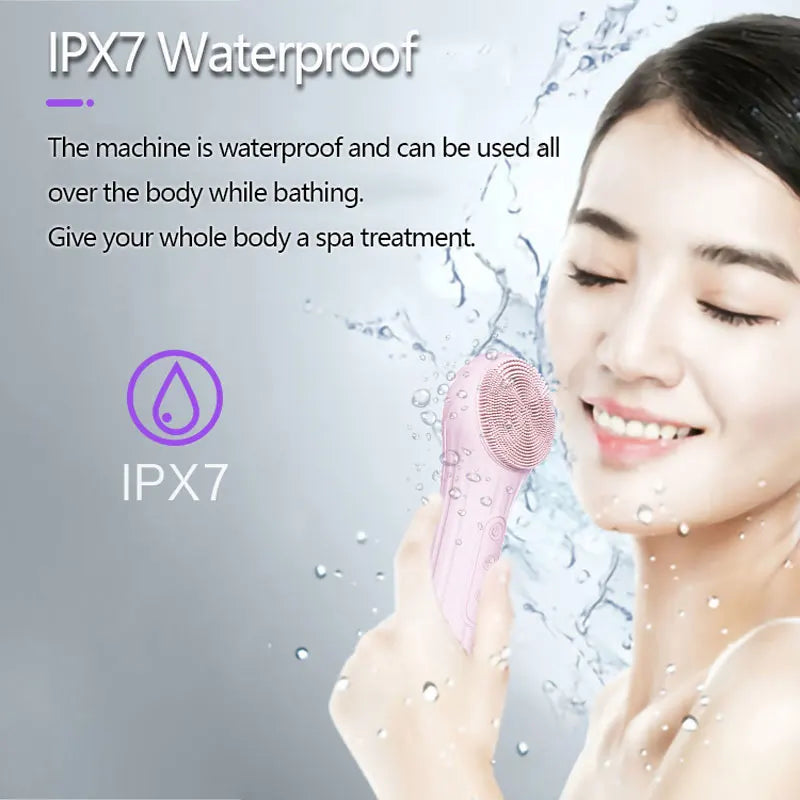 Silicon Sonic Facial Cleansing Brush For Face Waterproof Electric Vibration Heating Massage Deep Cleaning SPA Bathroom Tool