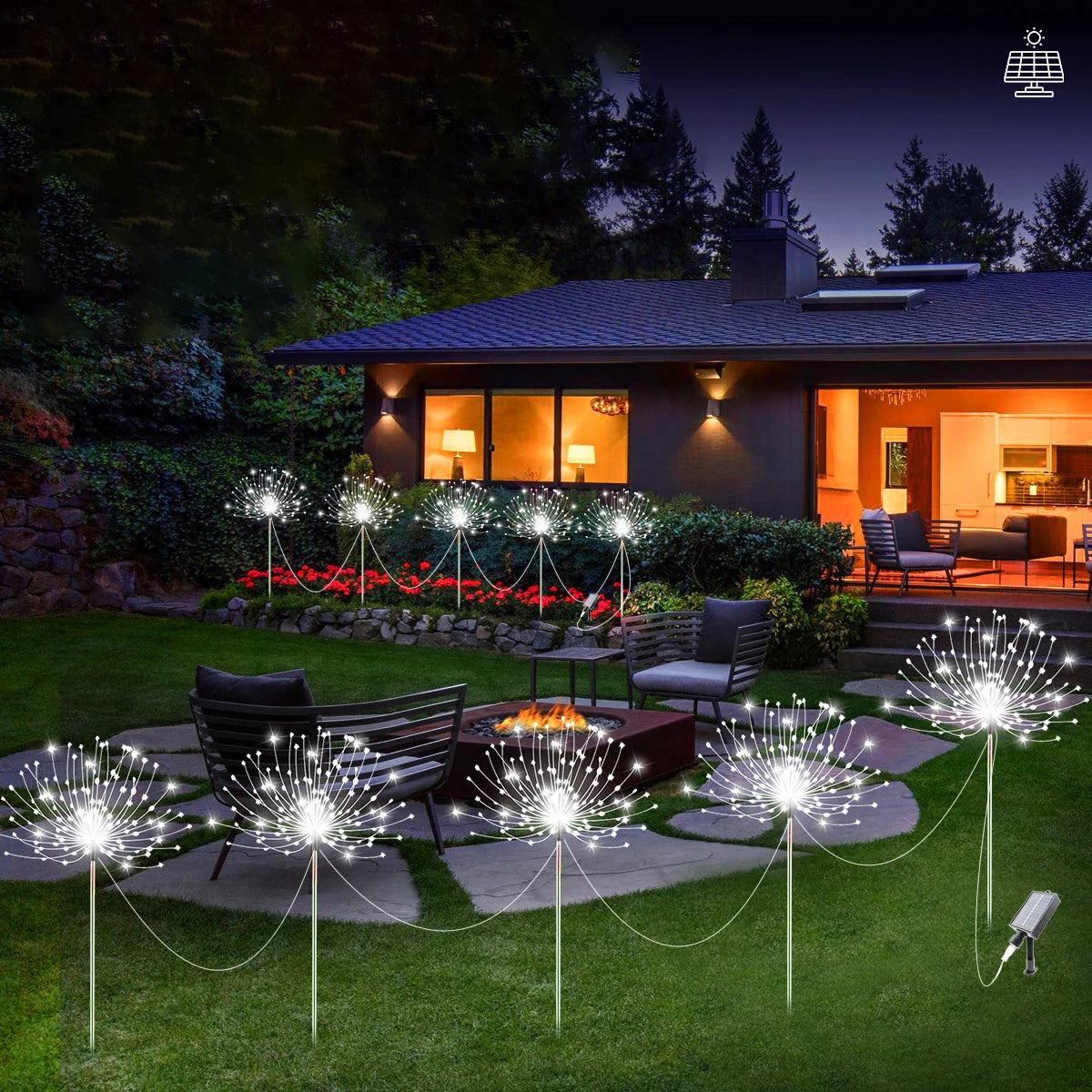 5 PCS Set 400 LEDS Solar Power Fireworks Light Outdoor Solar Light Waterproof LED Fairy Lights 8 Modes Lighting For Garden Lawn Yard