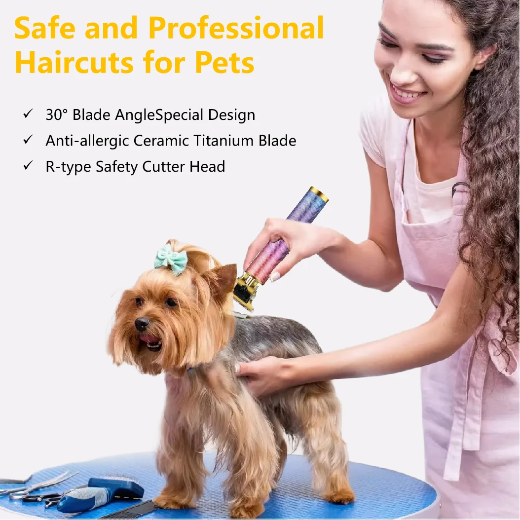 Professional Cat Dog Hair Clipper Rechargeable Grooming Kit Pet Trimmer Low-Noise Shaver Set Hair Cutting Machine for Animals