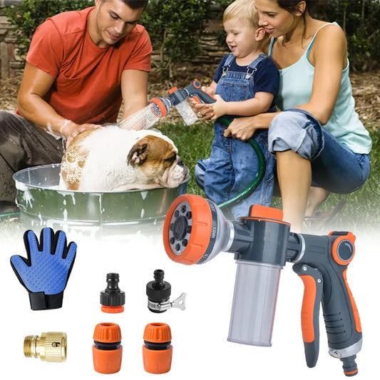 NEW!!!! Pets High Pressure Water Foam Sprayer Nozzle 8 Mode Adjustable Wash Cleaning Bath Garden Dogs Cats  Shower Bath Brush Clean Tool