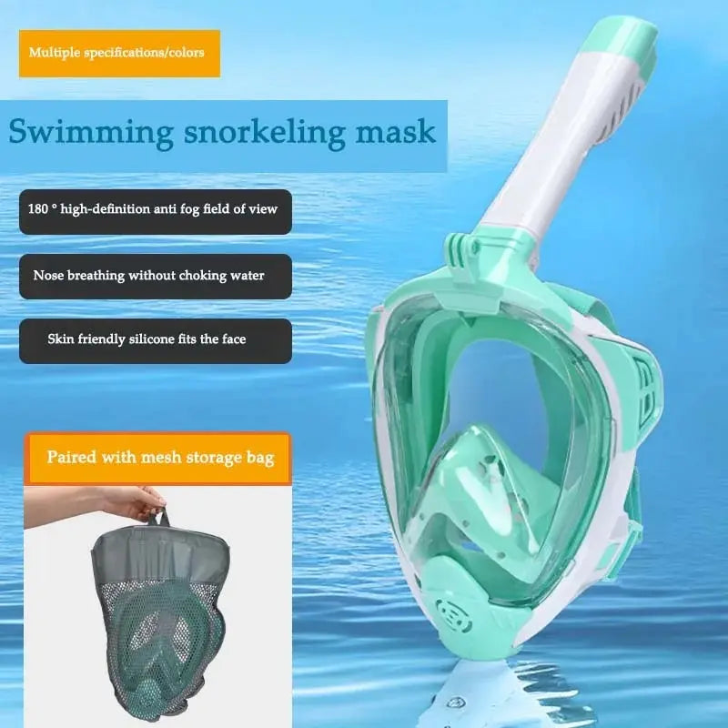 Full Face Snorkel Mask with Detachable Camera Mount,Snorkeling Swimming Diving Mask Wide View Anti-Fog Anti-Leak for Adult