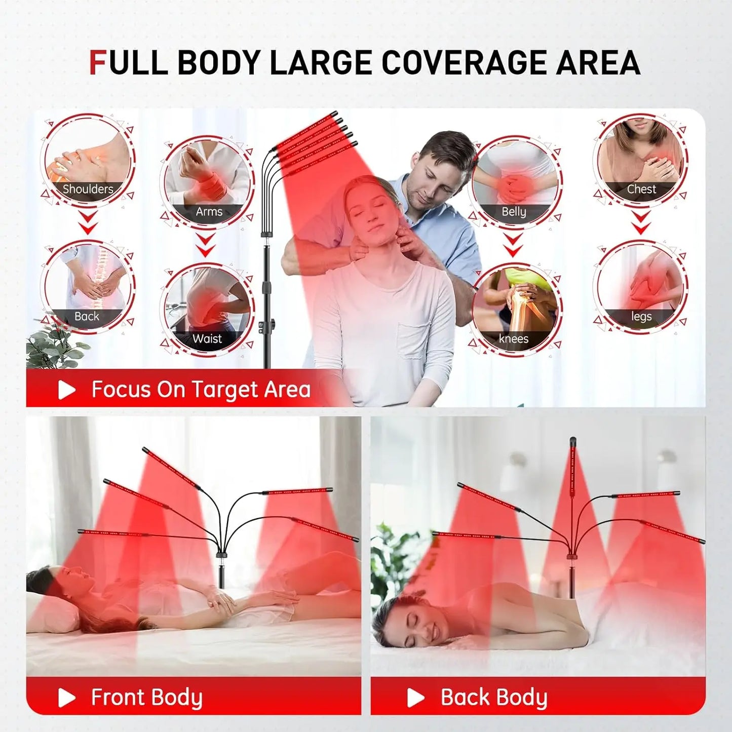 NEW Arrivals 4/5 Heads Red Light Lamp with Stand and Timer Full Body Pain Relief Arthritis Muscles for Relaxing Body Promotes Blood Circulation Relieves Fatigue and Face Skin Care Accessories Health Care Supplies