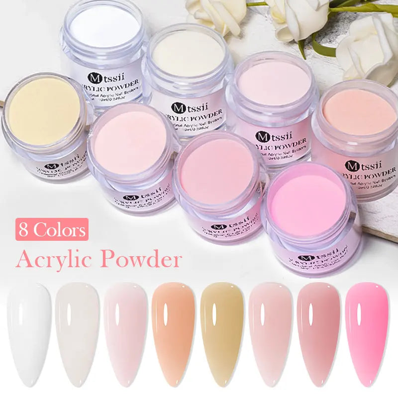 8pcs Nail Acrylic Powder Liquid Set Clear Nude Pink Monomer Liquid Set With Nail Brush For Nails Extension Carving Flower DIY Women Beauty Salon Spa Accessories Nail Care Tools Set