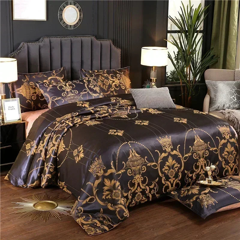 NEW Arrivals 3PCS Set 5 Colors High End Jacquard King Size Bedding Set Luxury European Wedding Bedding Sets Queen American Satin Double Duvet Cover Set 220x240