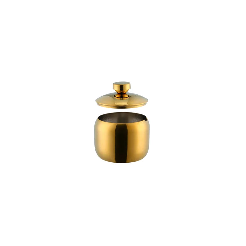 3 PCS Luxury Set + 3 Matching Spoons 304 Stainless Steel Gold Seasoning Condiment Pot Set Spice Salt Sugar Container Pepper Jar Tool with Lid and Spoon Holder Rack Home Tableware Tools Sets