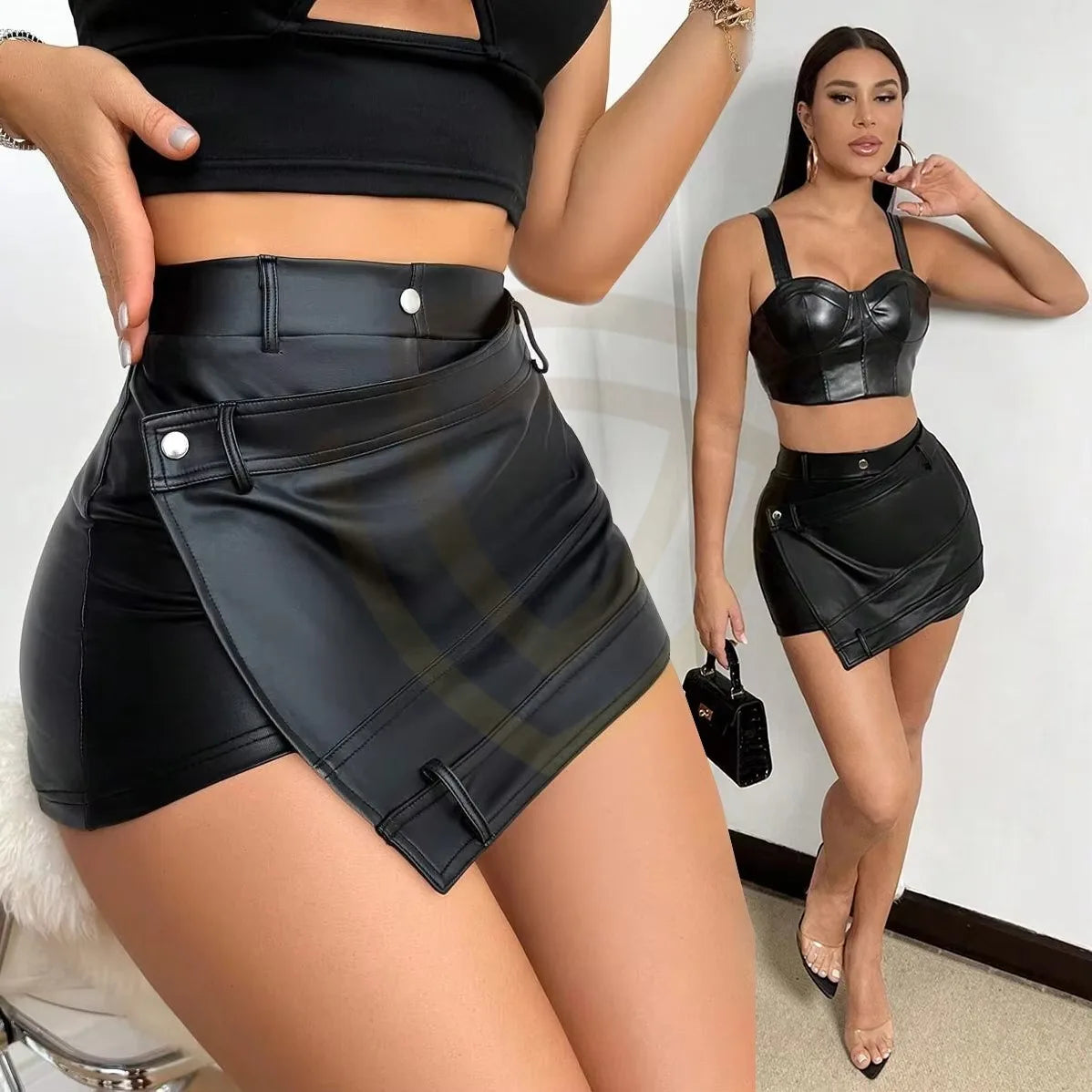 100%  Genuine Leather 4 Colors Women's Casual Fit Leather Asymmetrical Mini Skirt Customized Size Color High Quality New Style Best Design  Women's Evening Rave Music Party Night Clubwear Leather Skirt Women Sexy Apparel Acce