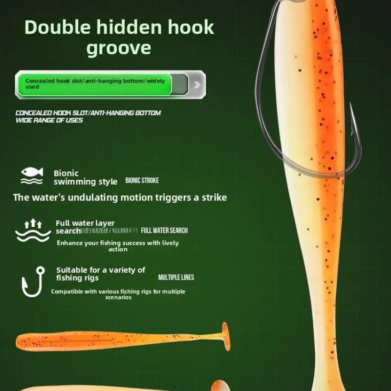 100 PCS Set High-Quality Soft Two-Tone Tail Luminous Glow in the Dark Night Fishing Lures Soft Bait Fake Bait with Lead Head Hook River Ocean Lakes Fishing Accessories Tools Set