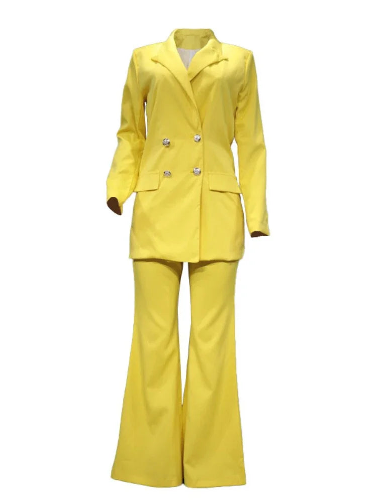 2 PCS Set S-3XL Plus Size 5 Colors Autumn Winter Spring Outfits for Women Blazer Jackets High Waisted Straight Leg Pants Suits Set Business Casual Office Lady Clothing Supplies