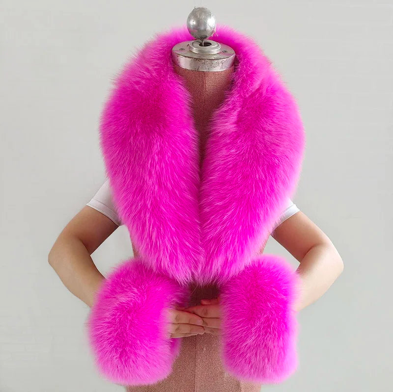 NEW Arrivals 6 Colors Set Women Winter 100% Natural Fox Fur Scarf Jacket Fur Collar Authentic Neck Scarves And Cuff Set Luxury Fox Fur Warm Neck Warmers Ladies Luxury Fashion Apparel Accessories