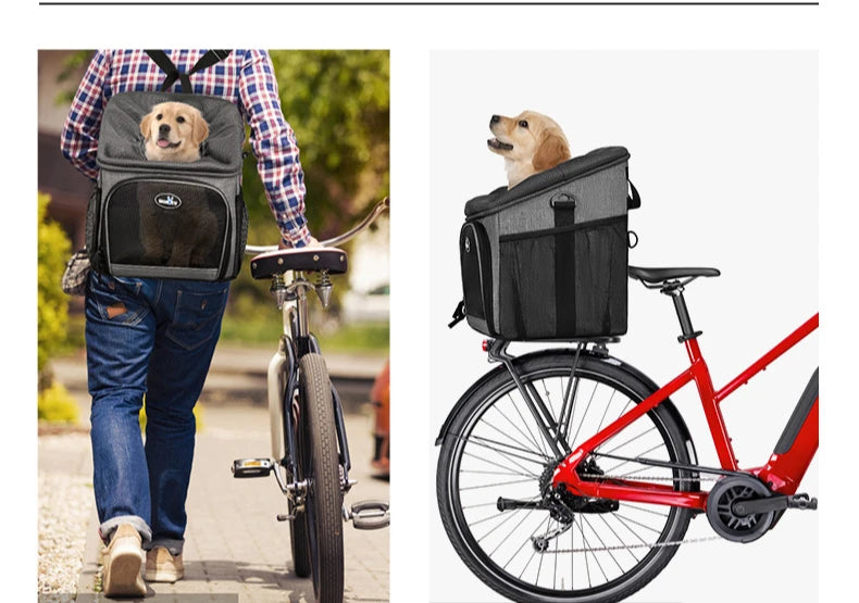 Dog Bike Basket Carrier Pet Bicycle Front Carrier Backpack for Bike Riding Foldable Removable Pet Travel Bag for Cats Small Dogs