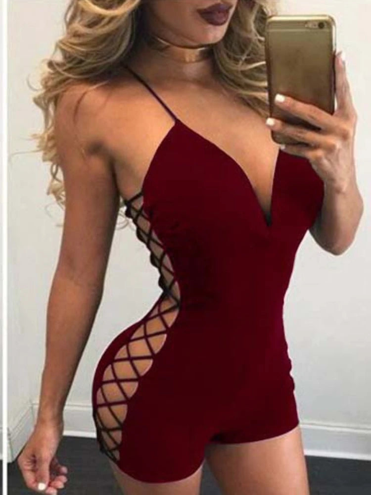 Black/Blue/Claret Color Sexy Deep V Neck Side Cut Out Cross Bandage Slim Bodycon Dress Women Spaghetti Strap Skinny Mini Dress Night Club Evening Party Dress