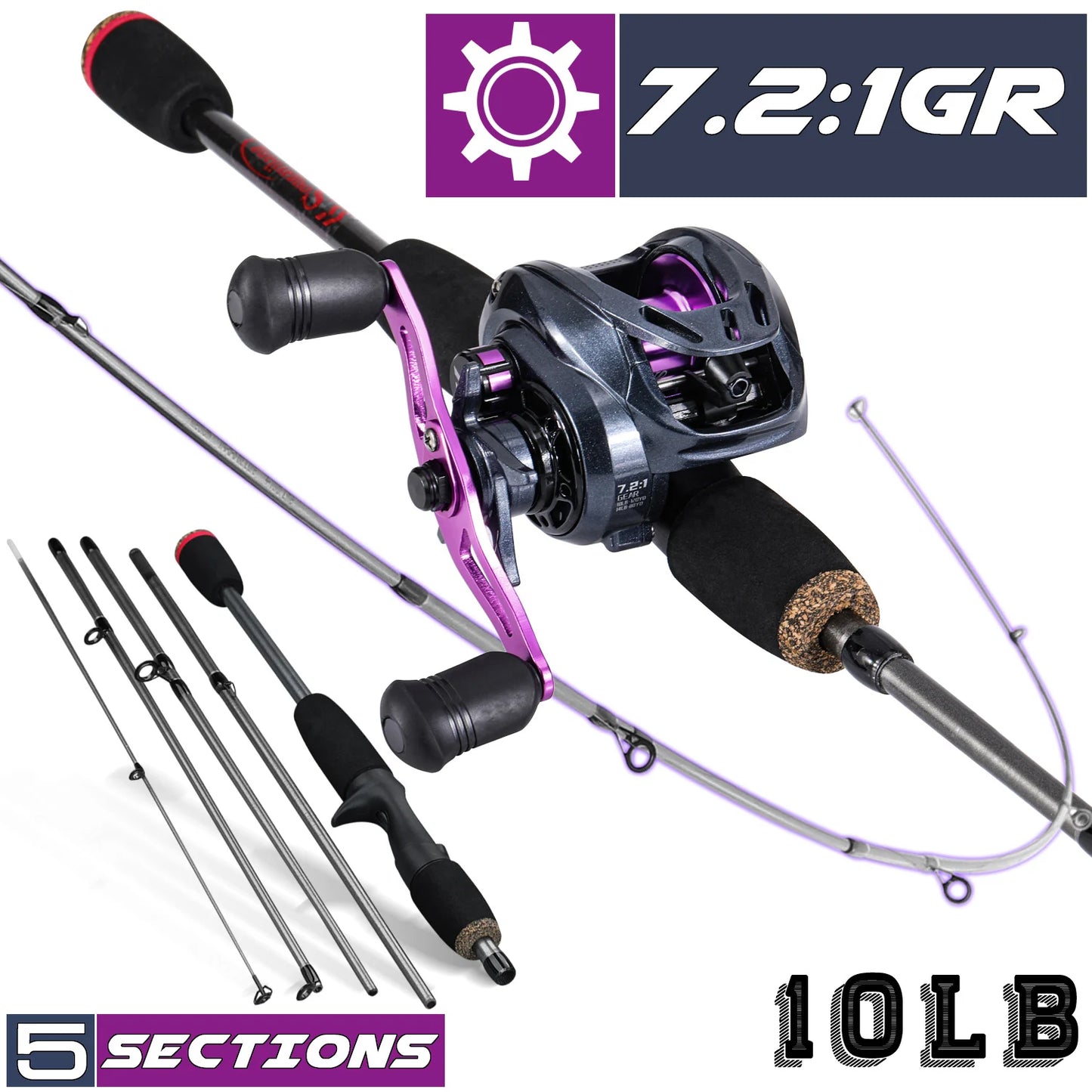 NEW Arrivals 5 Colors Full Set + Gift  1.7m Fishing Left/Right Rod Carbon Fiber Casting Rod and Baitcasting Reel combo with Free Line As Gift Max Drag 8kg for Sea Bass Professional Fishing Supplies