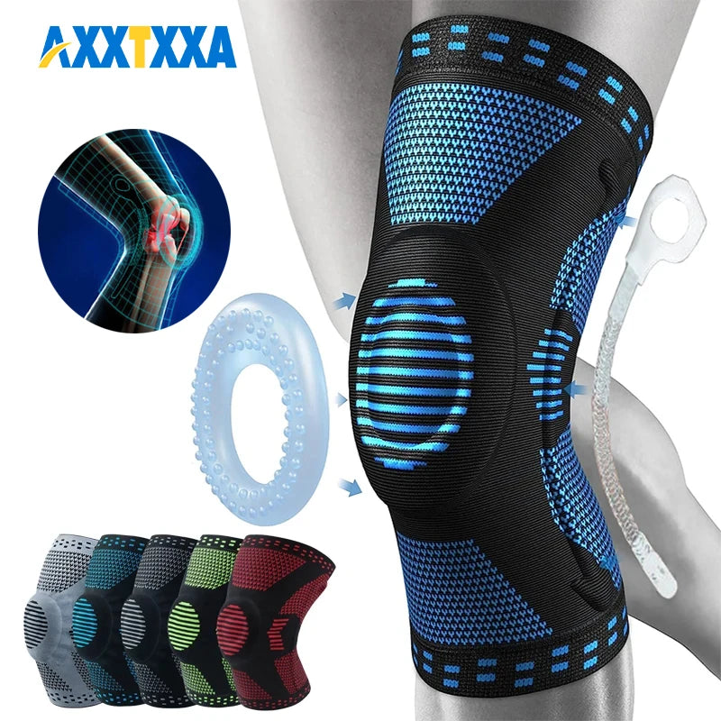 NEW Arrivals S-2XL 1Pcs Silicone Compression Knee Sleeve, Knee Brace Support Pin Relief Injuries Treatment Outdoor Cycling  Jogging, Arthritis Basketball Volleyball Men and Women Sports Accessories Supplies