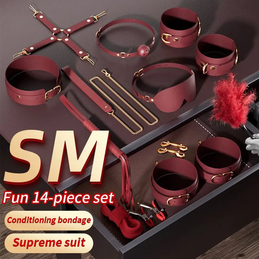 JIUUY Adult SM Sex Products Kits Bondage Gear Collar Butt Oral Erotic Bundle Blindfold Whip Sex BDSM Sex Game for Couples