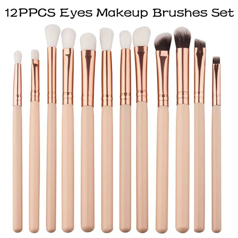 12PCS Professional Eyes Makeup Brushes Set Wood Handle Eyeshadow Eyebrow Eyeliner Makeup Brush