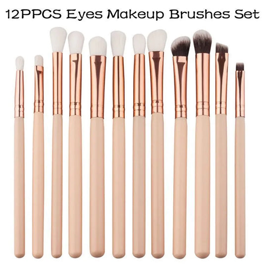 12PCS Professional Eyes Makeup Brushes Set Wood Handle Eyeshadow Eyebrow Eyeliner Makeup Brush