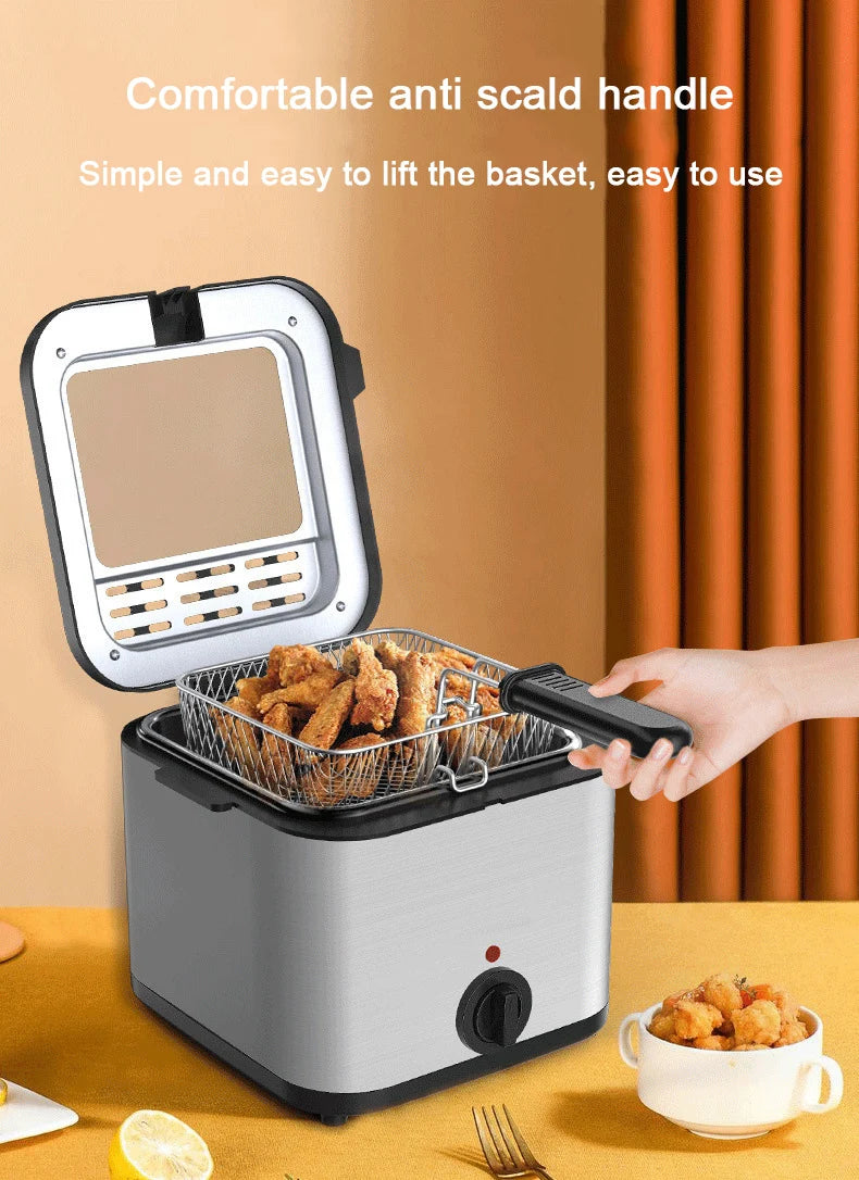 2.5L Electric Deep Fryer Oil Oven Hotpot Adjustable Thermostat Fried Chicken Grill French Fries Frying Machine Heating Cooker