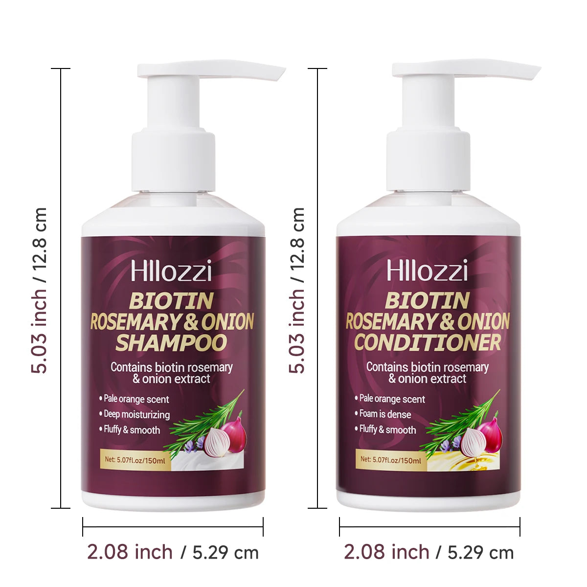 2 PCS 150ml Set Biotin Rosemary & Onion Hair Care Set – Shampoo + Conditioner, Strengthen & Nourish, Hair Care Supplies
