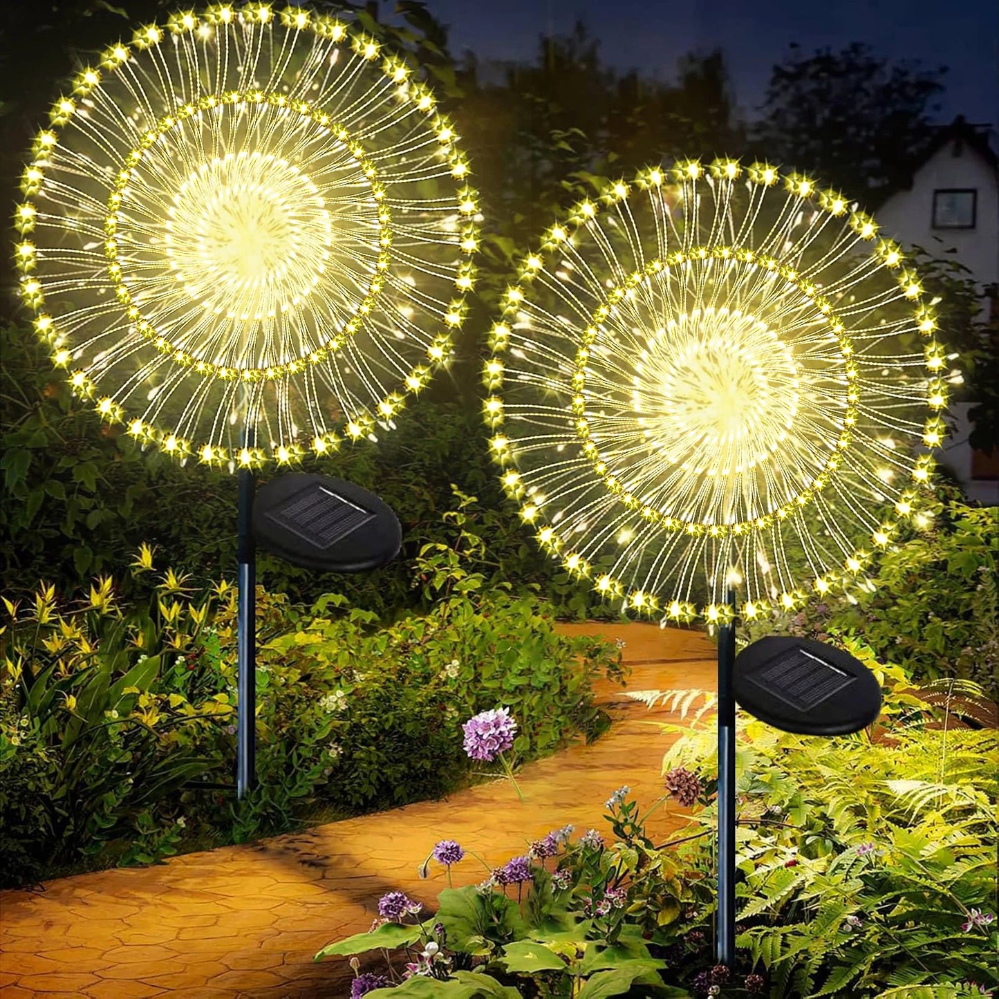 2 PCS Set 420 LEDS Solar Lights for Outdoor Garden Dandelion Lighting Stake Solar Firework Light for Christmas Halloween Lawn Decor