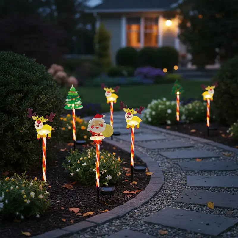 NEW 6PCS/lot Solar-Powered Christmas Lawn Lights Santa Tree & Reindeer Designs for Outdoor Decor Waterproof Garden Lights Holiday