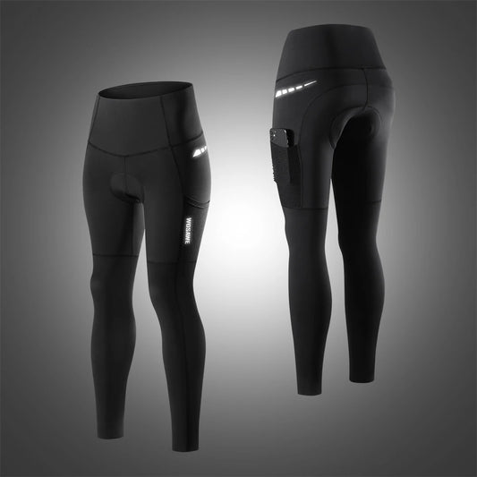 Women's Cycling Tights Long Padded Pant Bicycle Riding Tights Leggings with Side Pockets MTB Mountain Biking Pants