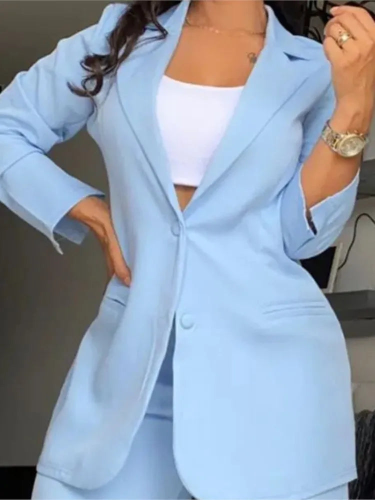 NEW Arrivals 2PCS Set UK Size S(8)-3XL(20) 4 Colors Woman Elegant Luxury Blazer Sets New Autumn Spring Fashion Women's Notched Collar Coat + Pocket Design Pants Set Work Commuting