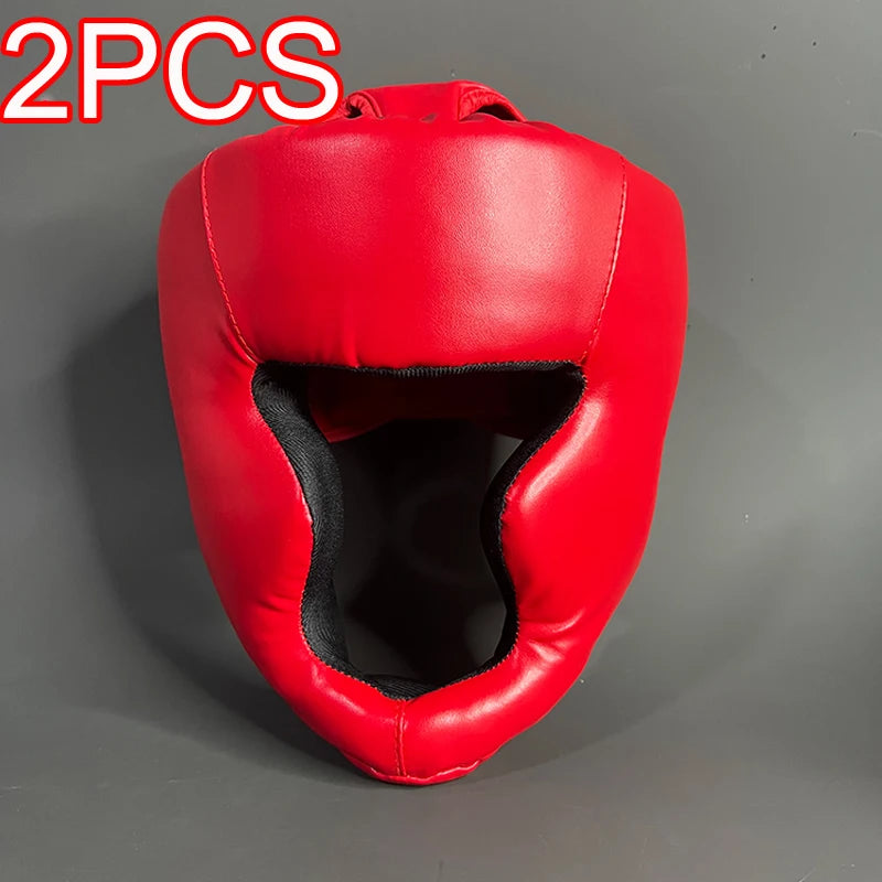 2PCS 3 Colors Set Professional  PU Leather Boxing Helmet Karate Kick Boxing Head Guard Muay Thai Sandbag Training Adults Kids Arts Helmet Head Guard Taekwondo Karate Boxing Helmets