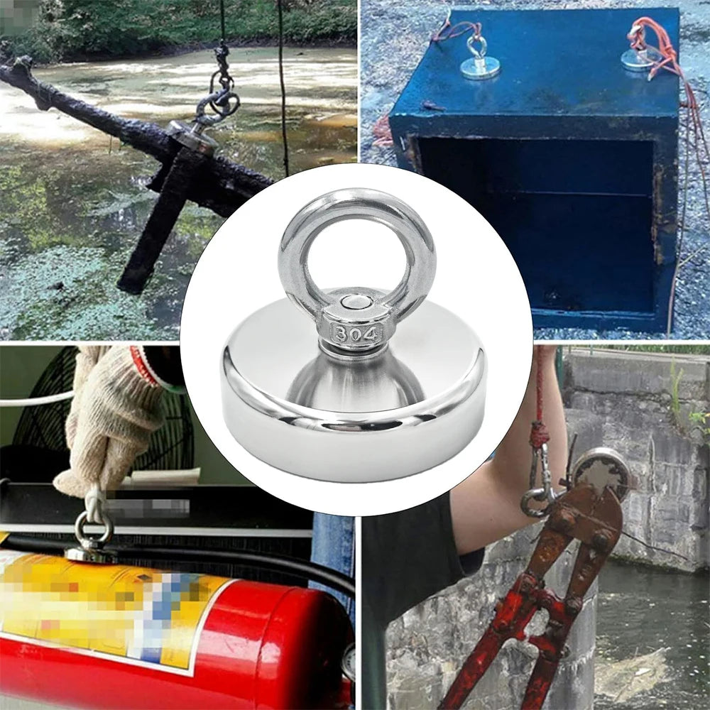 Super Strong Neodymium Fishing Magnet Hooks N52 Heavy Duty Magnet with Countersunk Hole Eyebolt 16-90mm Salvage Searcher Magnets for Lake River Boat Fishing Accessory Sets