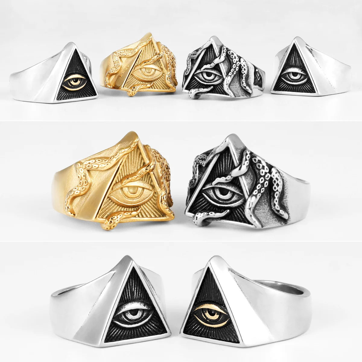 Rothchild's Illuminati Organization Freemason Octopus Eye Top Quality Titanium Steel Women's Men's Rings Punk Vintage for Boyfriend Jewelry Creativity Gifts Secret Society Products