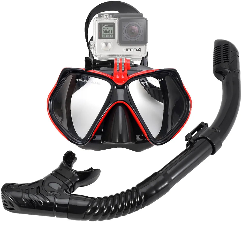 Snorkel Set Diving Mask For GoPro Underwater Sports Camera Anti-Fog Professional Swimming Goggles Dry Snorkeling Tube For Adults