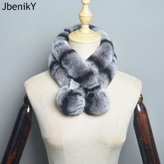 Low-Price Sales are Limited Luxurious Chinchilla Women Winter Warm Scarf Real Rex Rabbit Fur Chinchilla Color Female Fur Muffler Wraps Female Ladies Winter Luxury Fashion Clothing Accessories Products