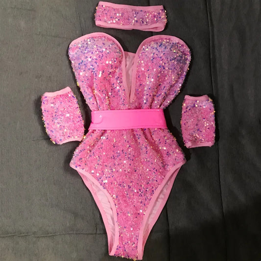 NEW Arrivals 5 Colors/Patterns Set Sexy Deep V Neck Sequins Luxury  Bodysuit Bar Nightclub Female Singer Dancer Stage Wear Team DJ Jazz Dance Show Performance Women Costume