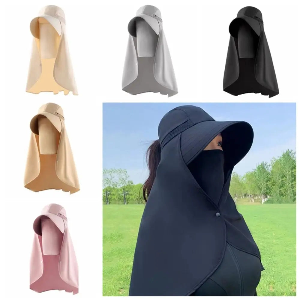 5 Colors Full Face UV Protection Fashion Wide Brim Shawl Fisherman Hat Detachable Mask Sunscreen Beach Hiking Bucket Hat Visors Ponytail Cap Mountaineering Hat Summer Apparel Accessories