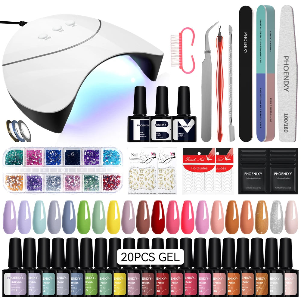 NEW Arrivals High Quality 20PCS Set 162 Colors Gel Nail Polish Set with UV LED Nail Lamp Semi Permanent UV Gel Varnishes Soak Off Complete Nail Art Tools Set Manicure Pedicure Kit Cosmetic Supplies