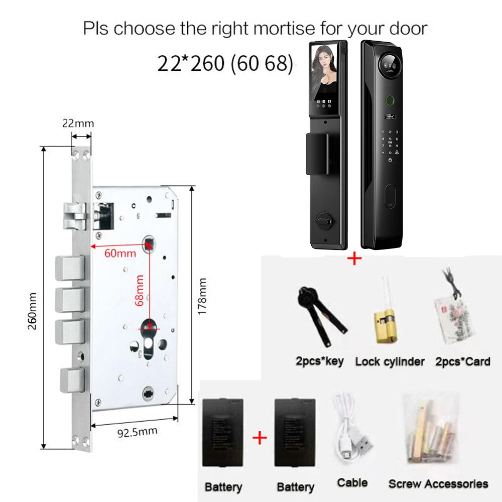 NEW 4 in 1 TUYA 3D Facial Recognition App WI-FI Password Fingerprint IC Card Portable Visual Doorbell Monitoring Camera Electronic Door Lock Home Apartments Office Security Supplies