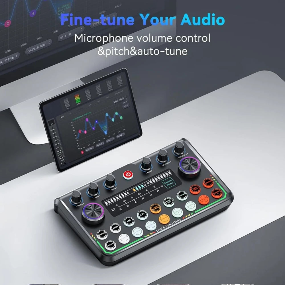 Professional P99 Live Sound Card Podcast Equipment Live Broadcast DJ Device with MC98 Microphone Set For Music/Recording Live Streaming