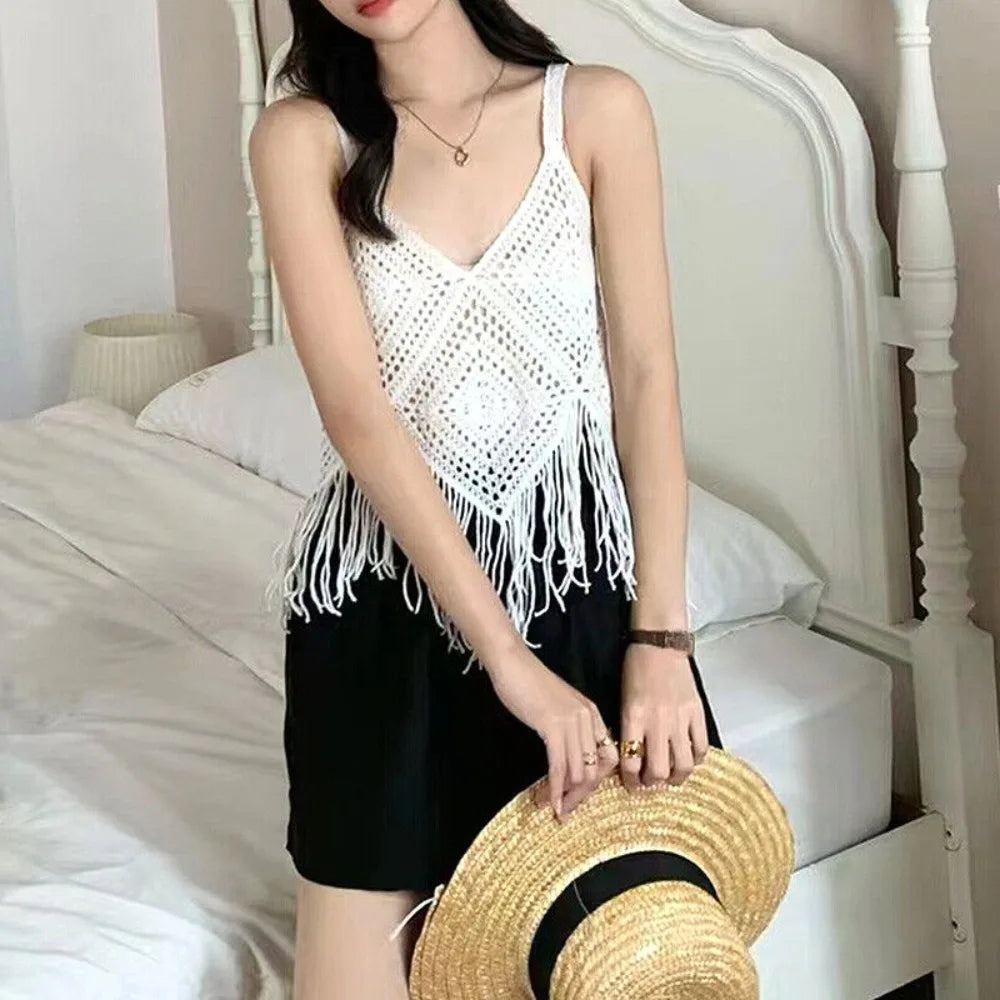 Cotton Crochet Camisole New Boho Crochet Knitted Small Vest Tops Summer