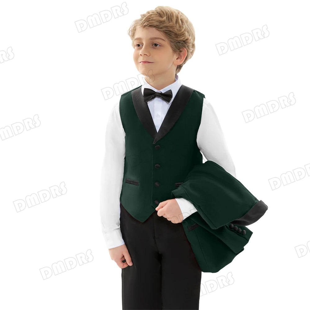 4 PCS Set Children Boy's Formal Suit Set, Regular Fit Smart Suits For Kid From 3 To 14 Years Shawl Neck Wedding Guest Outfit For Children Luxury Blazer Tuxedo Sets