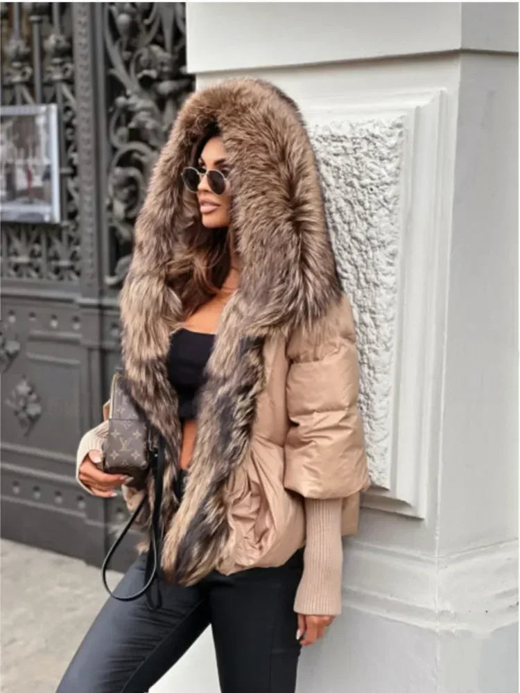 Winter Warm Snow Clothes Supplies Jacket Women Real Fox Fur Collar Hooded Natural Thick Warm Loose Oversize Duck Down Coat Streetwear Outerwear Female Girls Luxury Winter Fashion Clothing Products