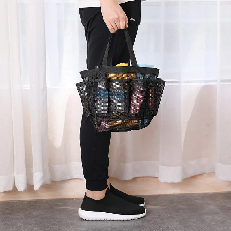 Men's Portable Mesh Shower Caddy Quick Dry Shower Tote Hanging Bath Toiletry Organizer Bag 7 Storage Pockets Double Handles