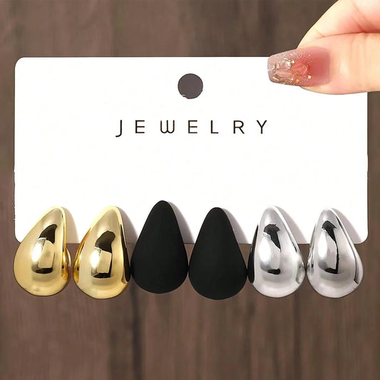 6pcs Fashionable French Vintage Earrings for Women - Classic Creative Water Drop-Shaped, High-End Versatile Stud & Earring Set