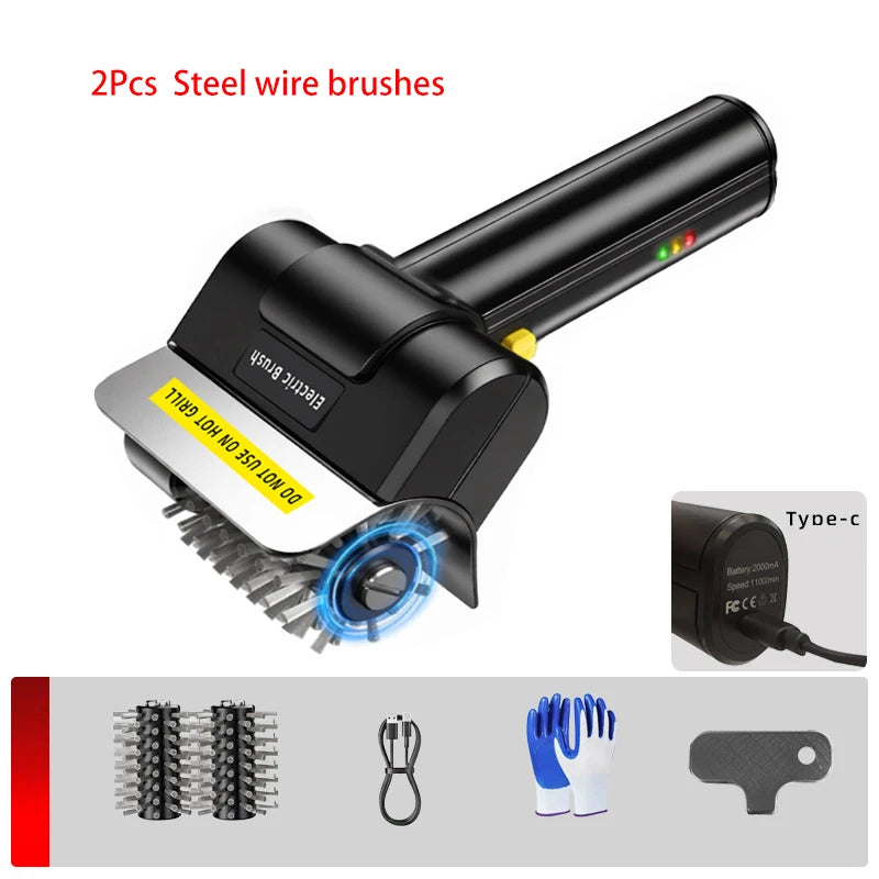 NEW Set Rechargeable Wireless Cleaning Brushes 2000mAh Electric Stainless Steel BBQ Brush Outdoor Barbecue Grill Brush + Gloves Fabric Cleaner Outdoor Camping  Garden Picnic Cleaning Tools Set