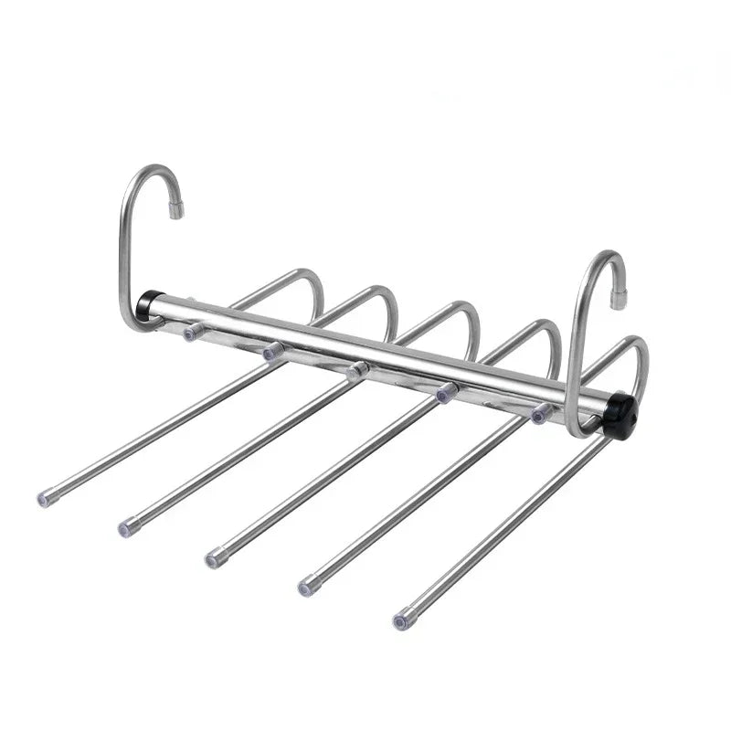 NEW Design 9 Bars Layers Folding Magic Pants Hangers Stainless Steel Space Saving Clothes Rack Organizer For Wardrobe Trousers Jeans Clothes Storage Organizer Closet Accessories