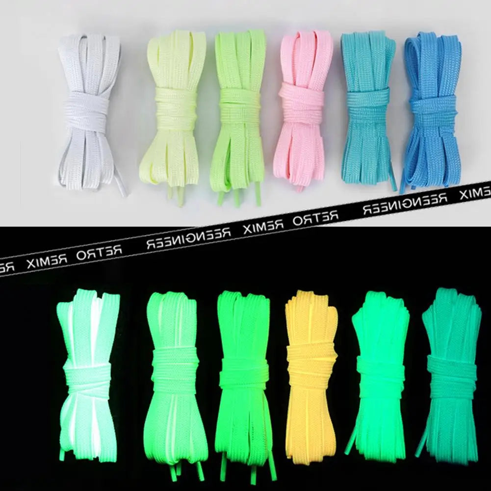 80-140cm 7 Colors Glow in the Dark Luminous Shoelaces Rave Dance Party Night Clubwear  Fluorescent Flat Replacement Shoe Laces for Sneakers Boots Athletic Footwear Accessories