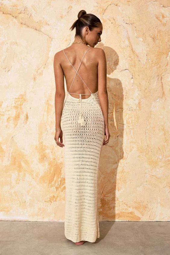 NEW Arrivals UK Size 6 Colors Sexy Knit Cut Out Tassel Spaghetti Strap Bodycon Evening Beach Party Maxi Dress Summer Women's Holiday Club Party Outfit Swimsuit Cover Up K10