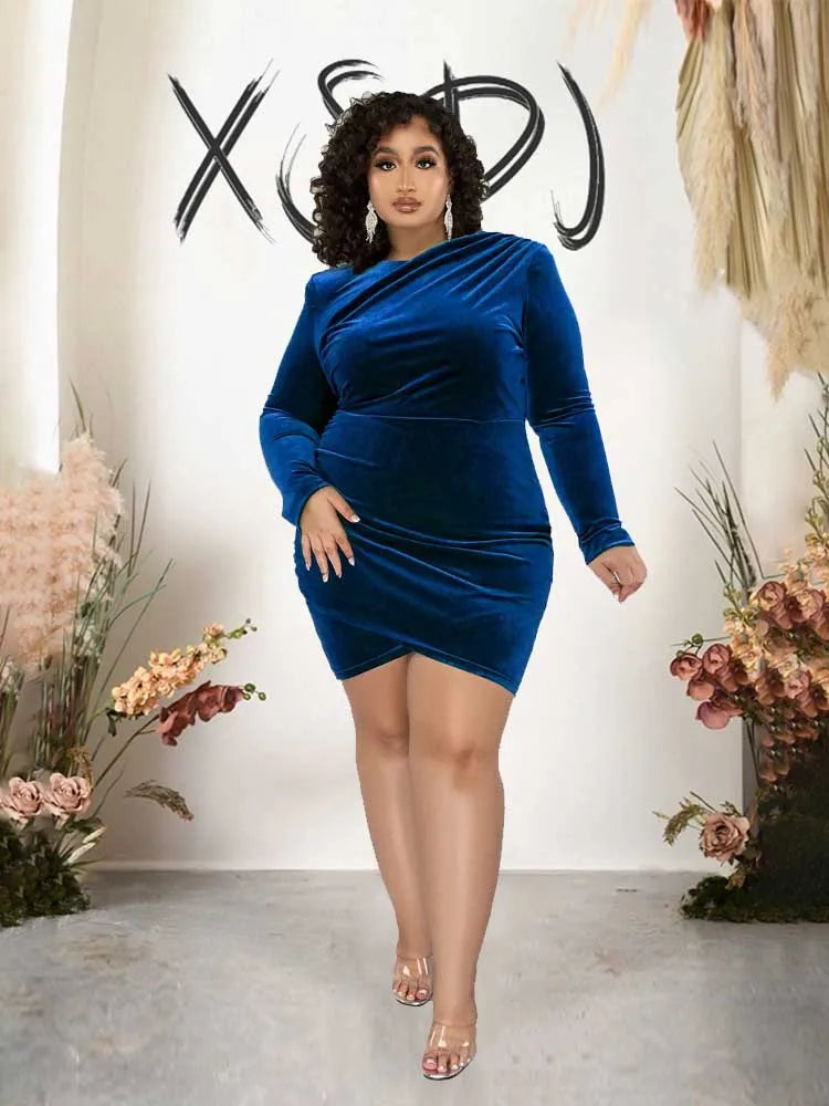 For Curvy Ladies XL-4XL (16-24) UK Plus Size 4 Colors Fashion Women Clothing Curvy Dresses Velvet Winter Party Dress Evening Low Back Draped Dresses
