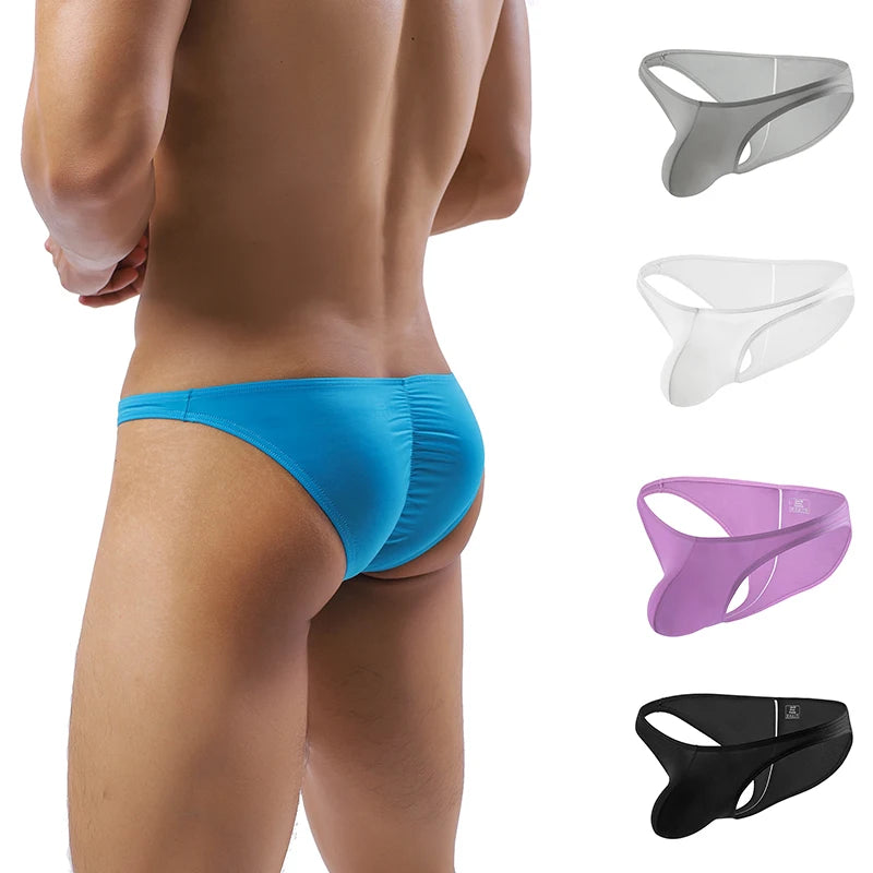 Men's Sexy Underwear Low Waist Ice Silk Men Briefs Translucent Skinny Breathable Briefs Man Underpants