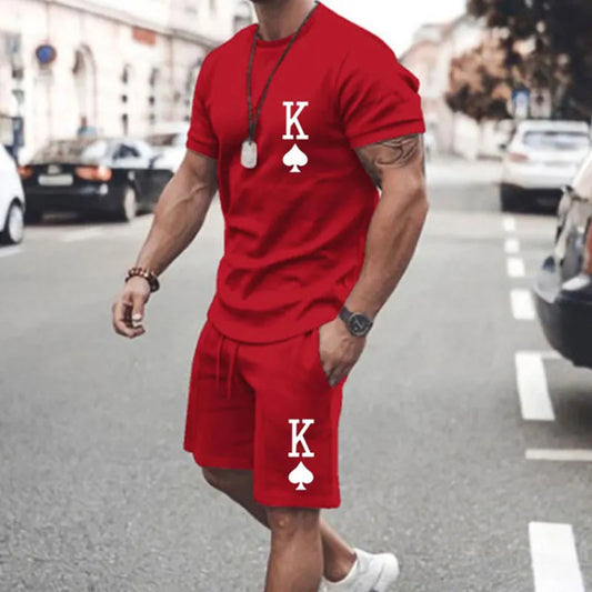 Men's Sets T Shirt And Shorts Fashion Digital Letter K Printing Tow-Piece Summer Daily Casual Clothes Street Wear For Men