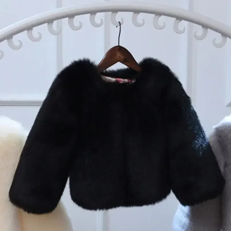 2-12yrs Old Babies Children Toddler Girls Faux Fur Jacket Winter Warm Snow Outerwear Elegant Fox Fur Coat Girls Long Sleeve Coats Children Luxury Fashion Apparel Accessories Clothing Products